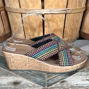 Skechers Cali Beverlee Delighted Multicolor Woven Cork Wedge Sandals Womens 10